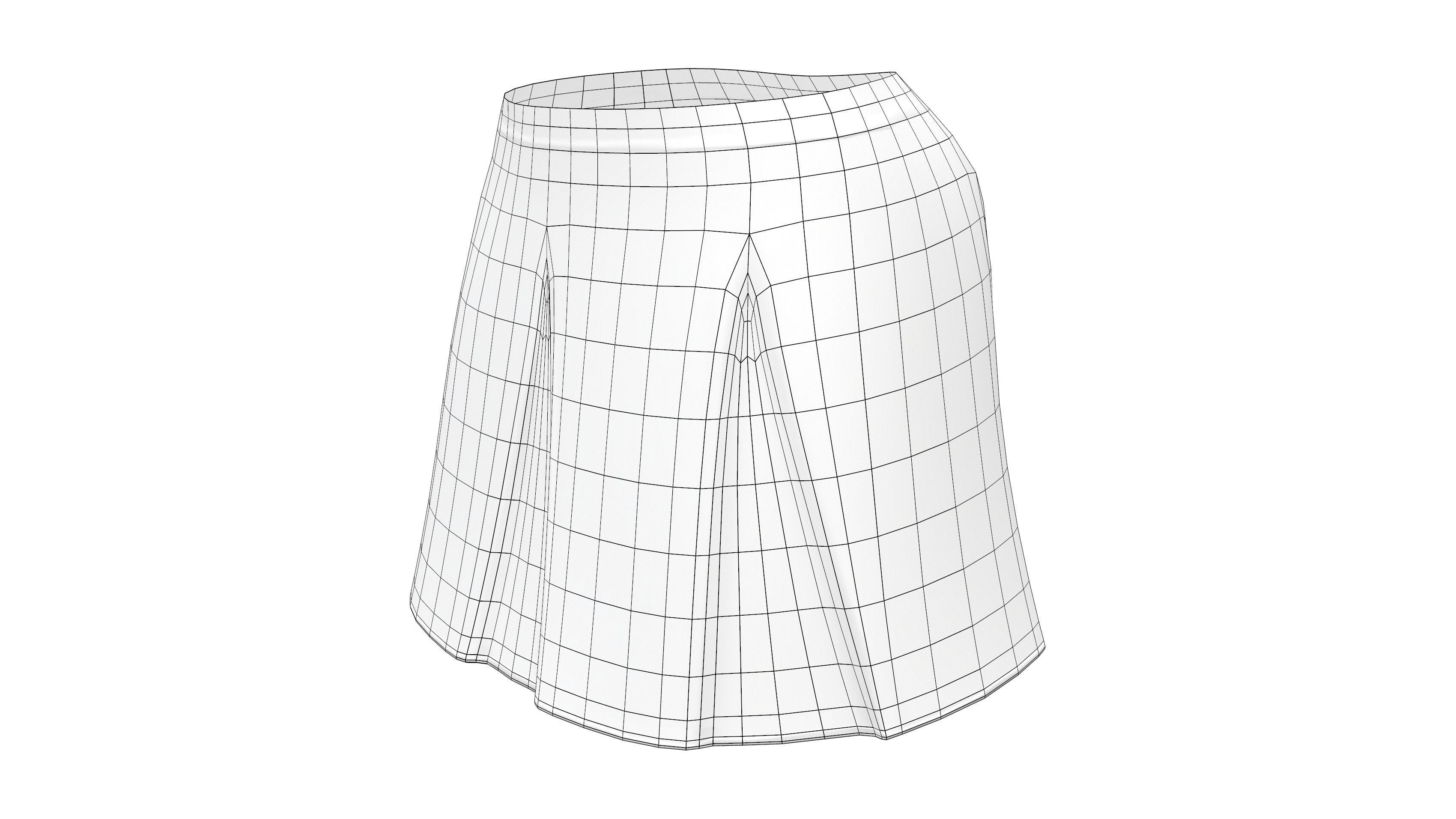 Ladies Pleated Short Skirt Low-poly 3D model_8
