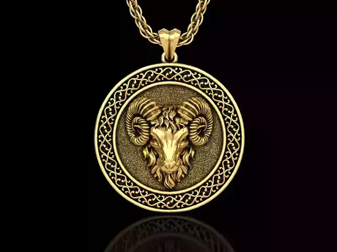 The Aries Zodiac Sign Ram Medallion Pendant V5 3D print model