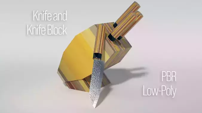 Knife and Colourful Laminated Knife Block Low-poly 3D model