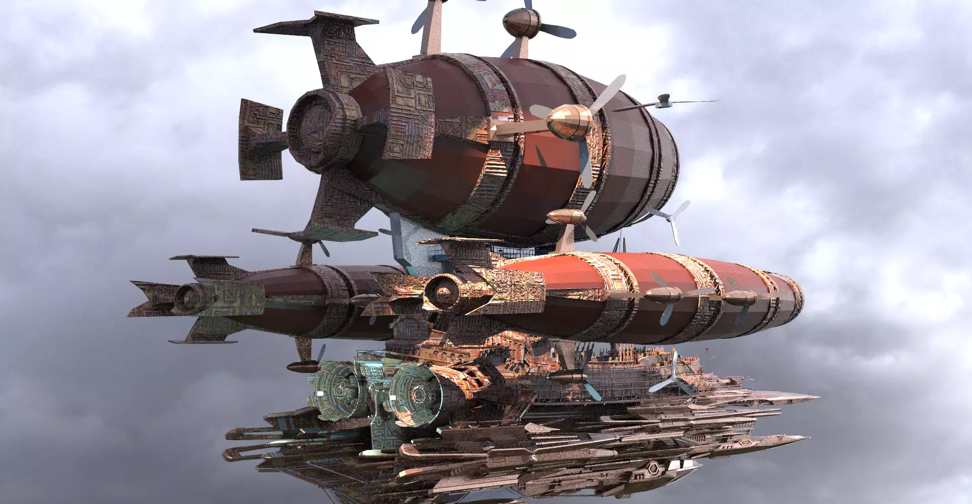 Red Flame Airship 3D model_0