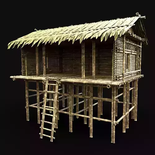 BAMBOO SHELTER HOUSE TREE JUNGLE HUT SURVIVAL CASTAWAY CABIN AAA Low-poly 3D model