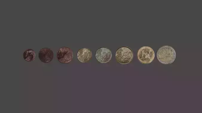 Euro Coins Low-poly 3D model