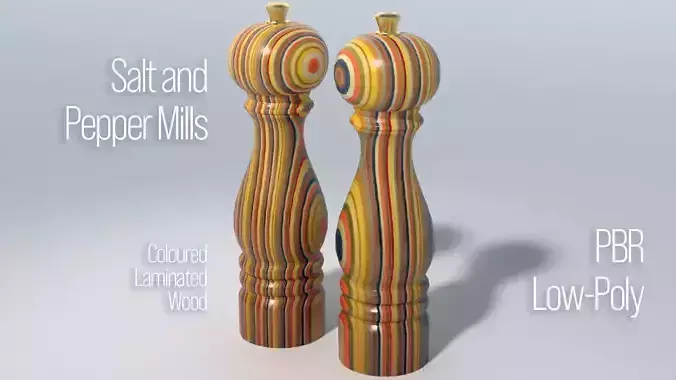 Salt and Pepper Mills in Colourfull wood laminate Low-poly 3D model