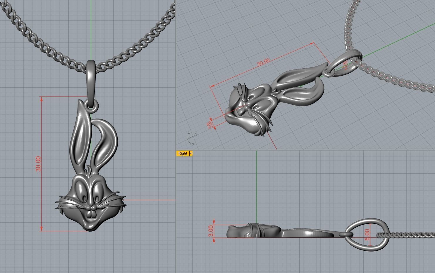 Rabbit Head Pendant 3D print model_1