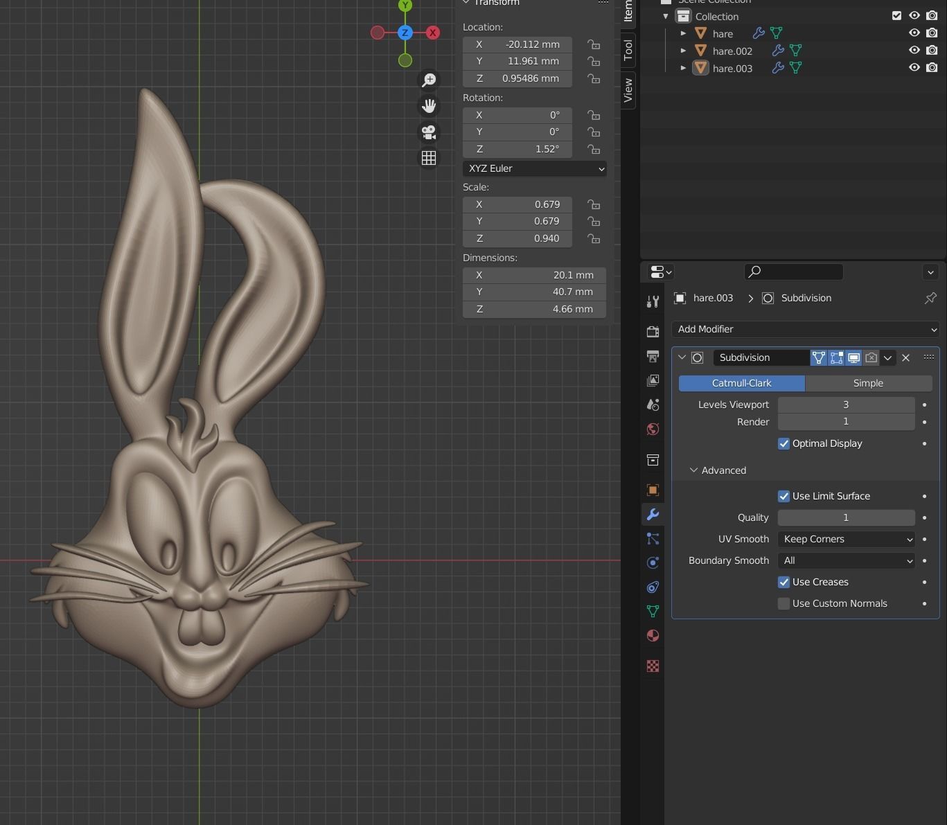 Rabbit Head Pendant 3D print model_15