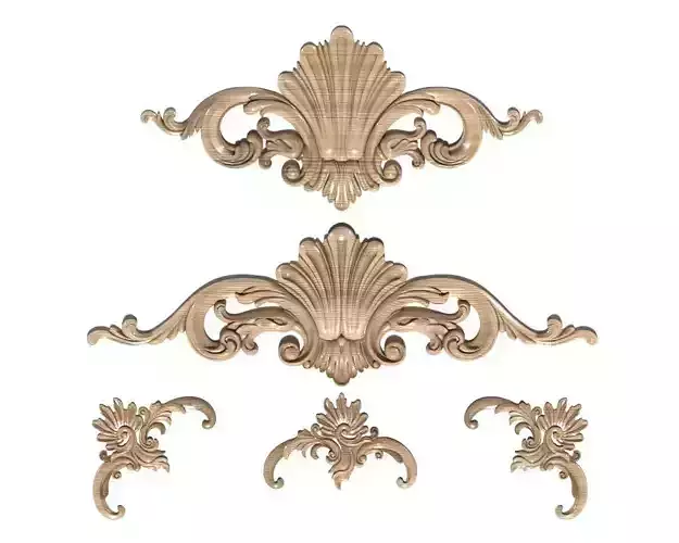 Cartouche-026 set of ornate wood carvings 3D model
