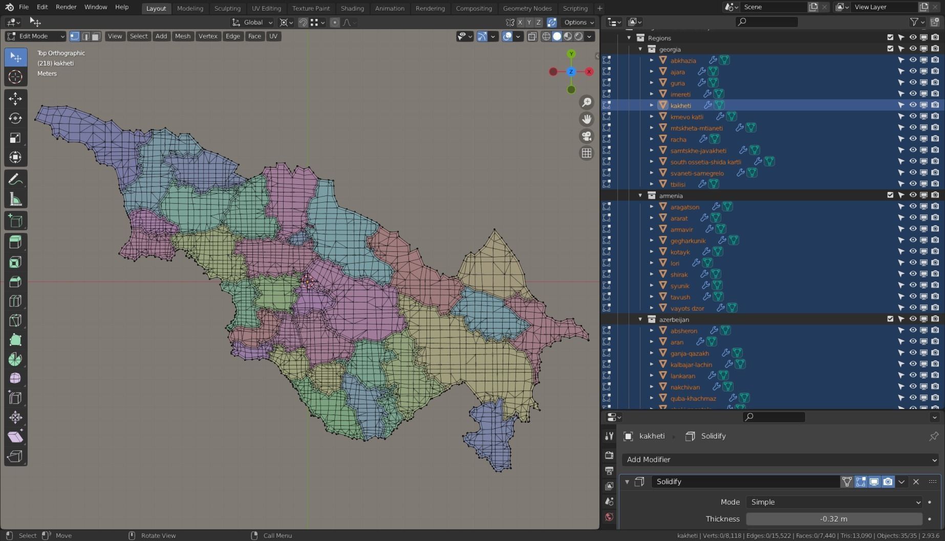 GEORGIA ARMENIA AZERBEIJAN POLITICAL MAP LAYOUT Low-poly 3D model_7