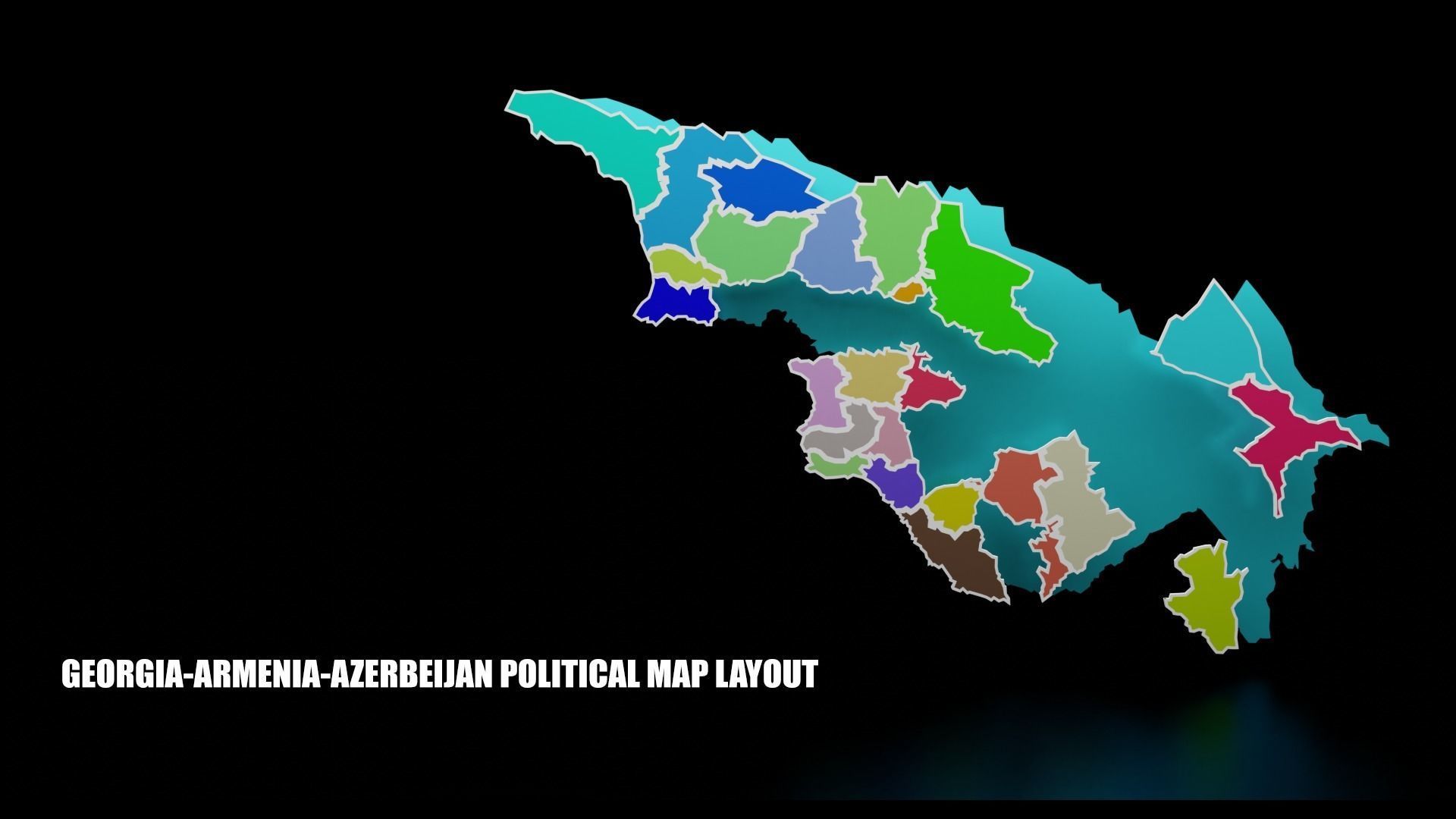 GEORGIA ARMENIA AZERBEIJAN POLITICAL MAP LAYOUT Low-poly 3D model_1