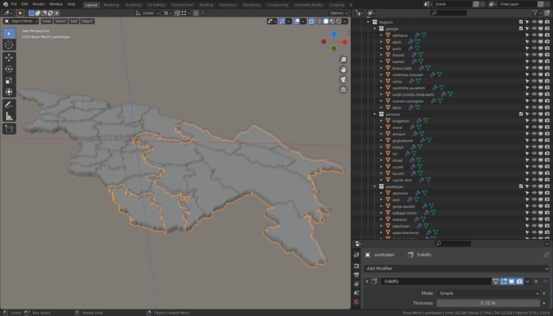 GEORGIA ARMENIA AZERBEIJAN POLITICAL MAP LAYOUT Low-poly 3D model_10