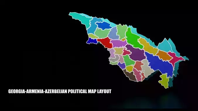 GEORGIA ARMENIA AZERBEIJAN POLITICAL MAP LAYOUT Low-poly 3D model