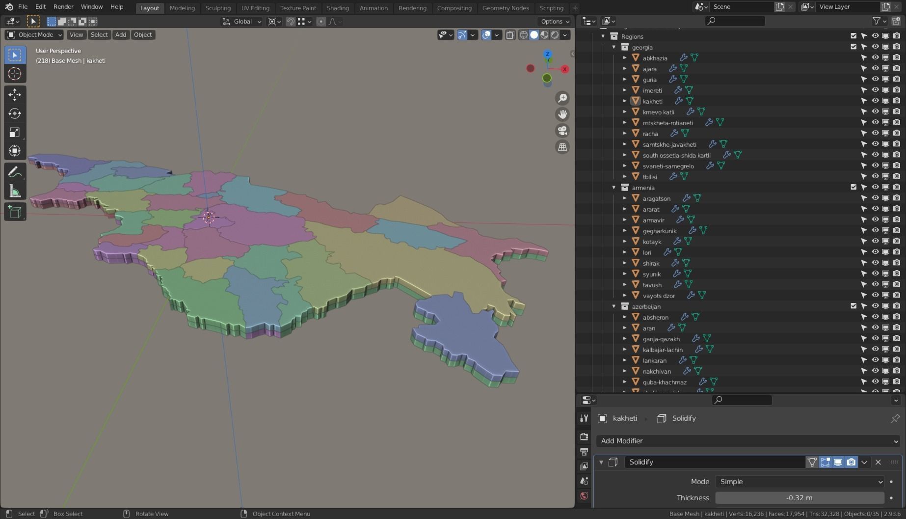 GEORGIA ARMENIA AZERBEIJAN POLITICAL MAP LAYOUT Low-poly 3D model_8