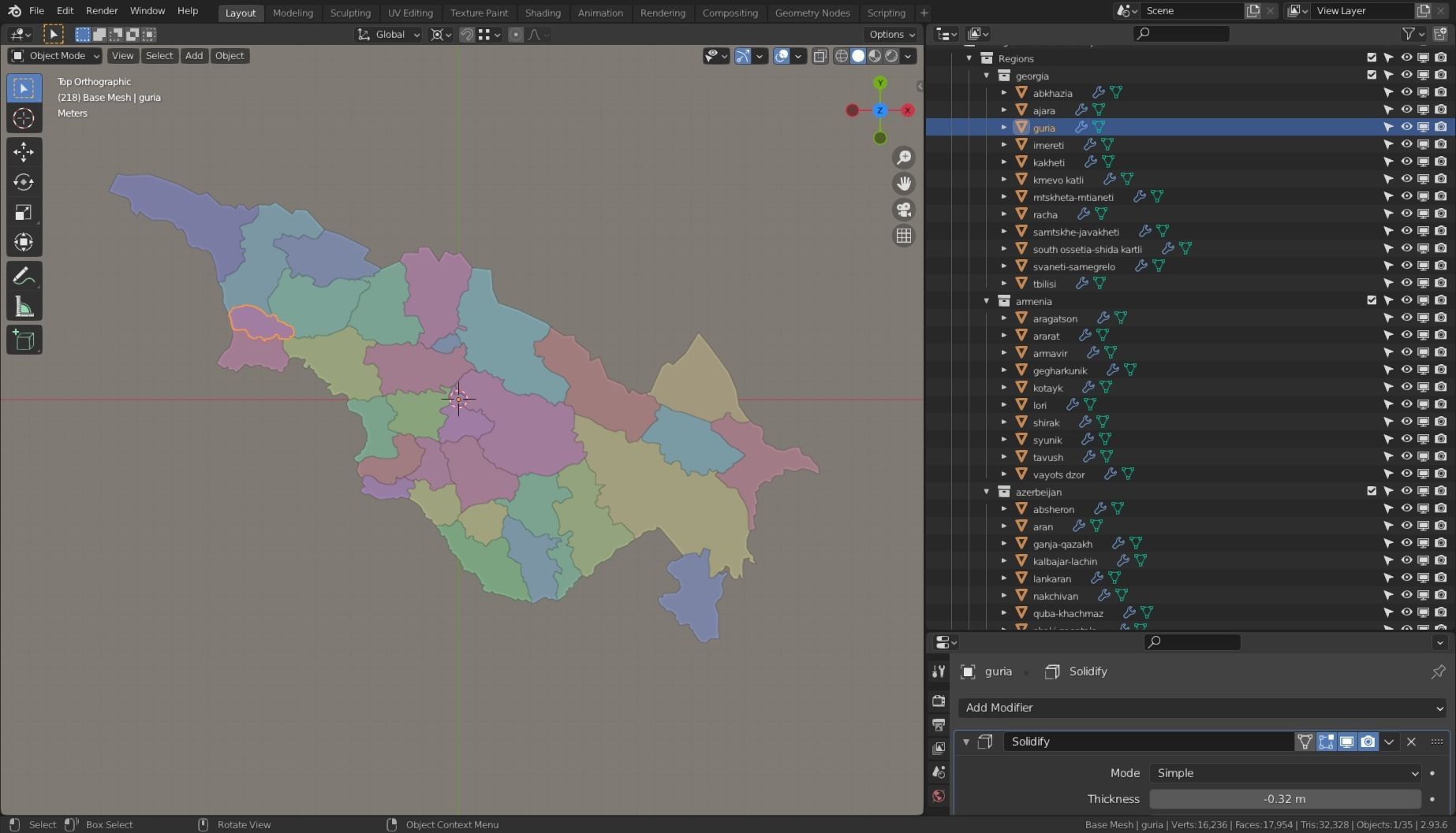 GEORGIA ARMENIA AZERBEIJAN POLITICAL MAP LAYOUT Low-poly 3D model_4