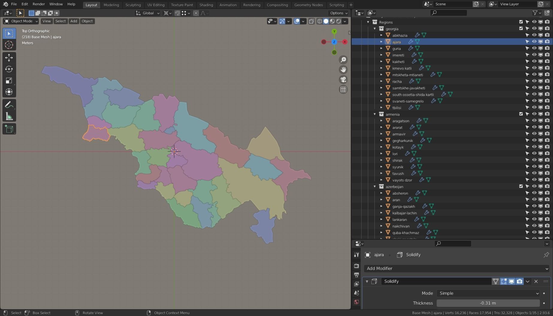GEORGIA ARMENIA AZERBEIJAN POLITICAL MAP LAYOUT Low-poly 3D model_3