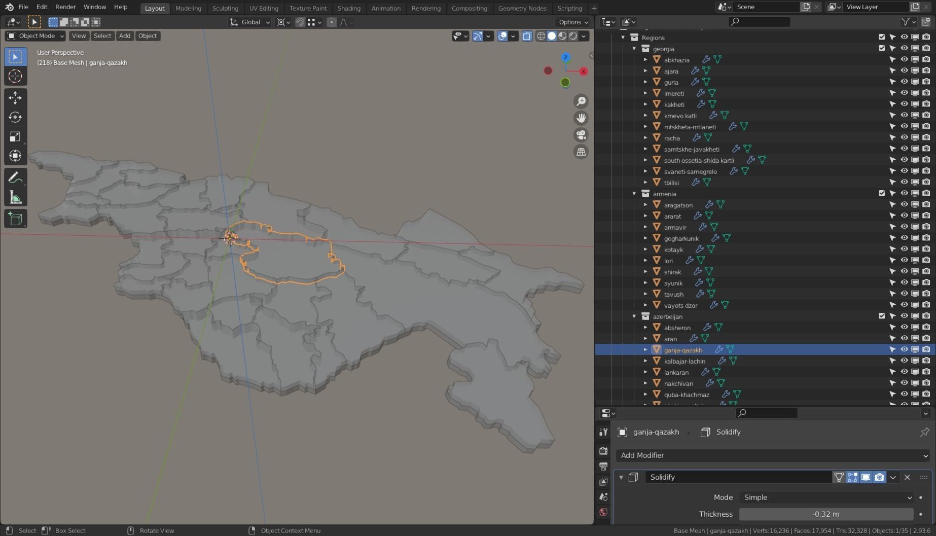 GEORGIA ARMENIA AZERBEIJAN POLITICAL MAP LAYOUT Low-poly 3D model_9