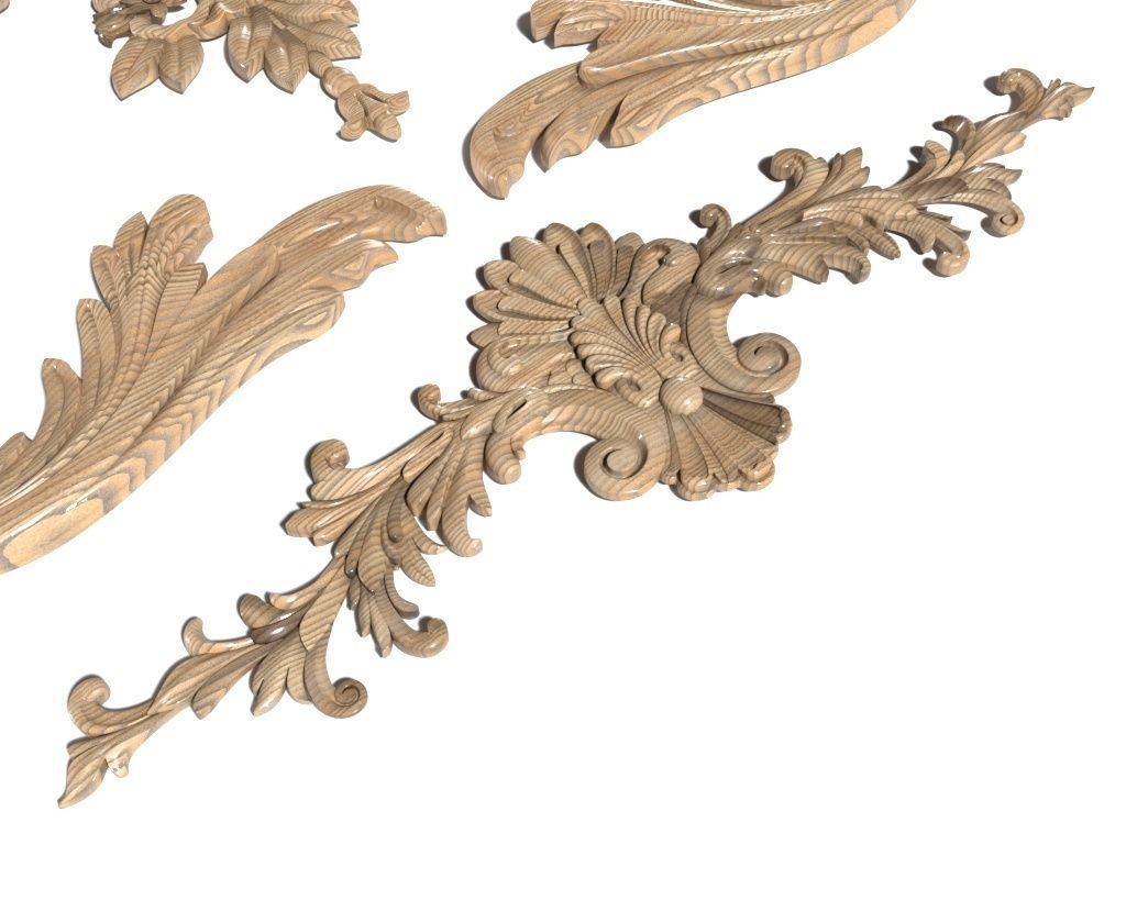 Cartouche-027 set of ornate carvings 3D model_7