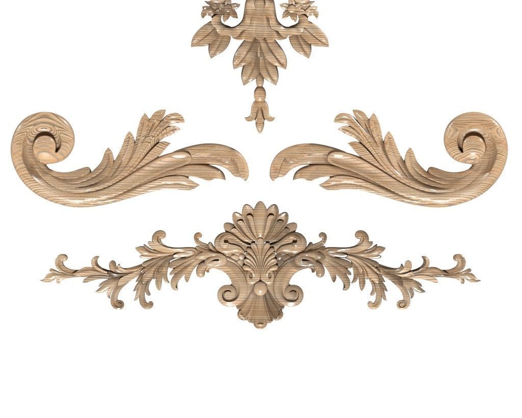 Cartouche-027 set of ornate carvings 3D model_3
