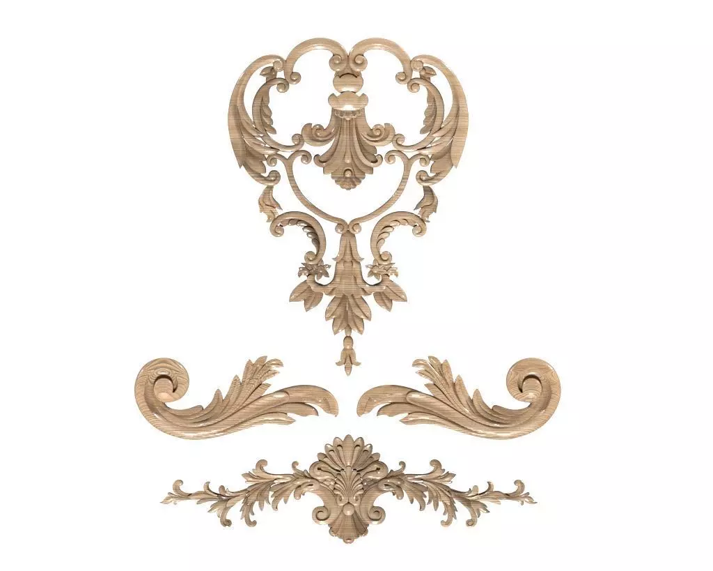 Cartouche-027 set of ornate carvings 3D model_0
