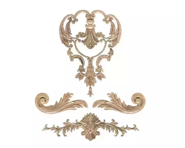 Cartouche-027 set of ornate carvings 3D model