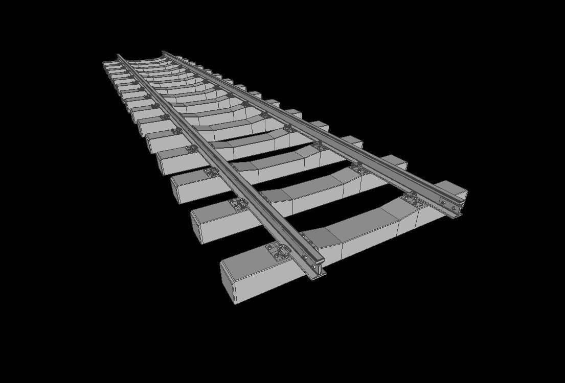Railroad track - Railway track with concrete sleepers Low-poly 3D model_11