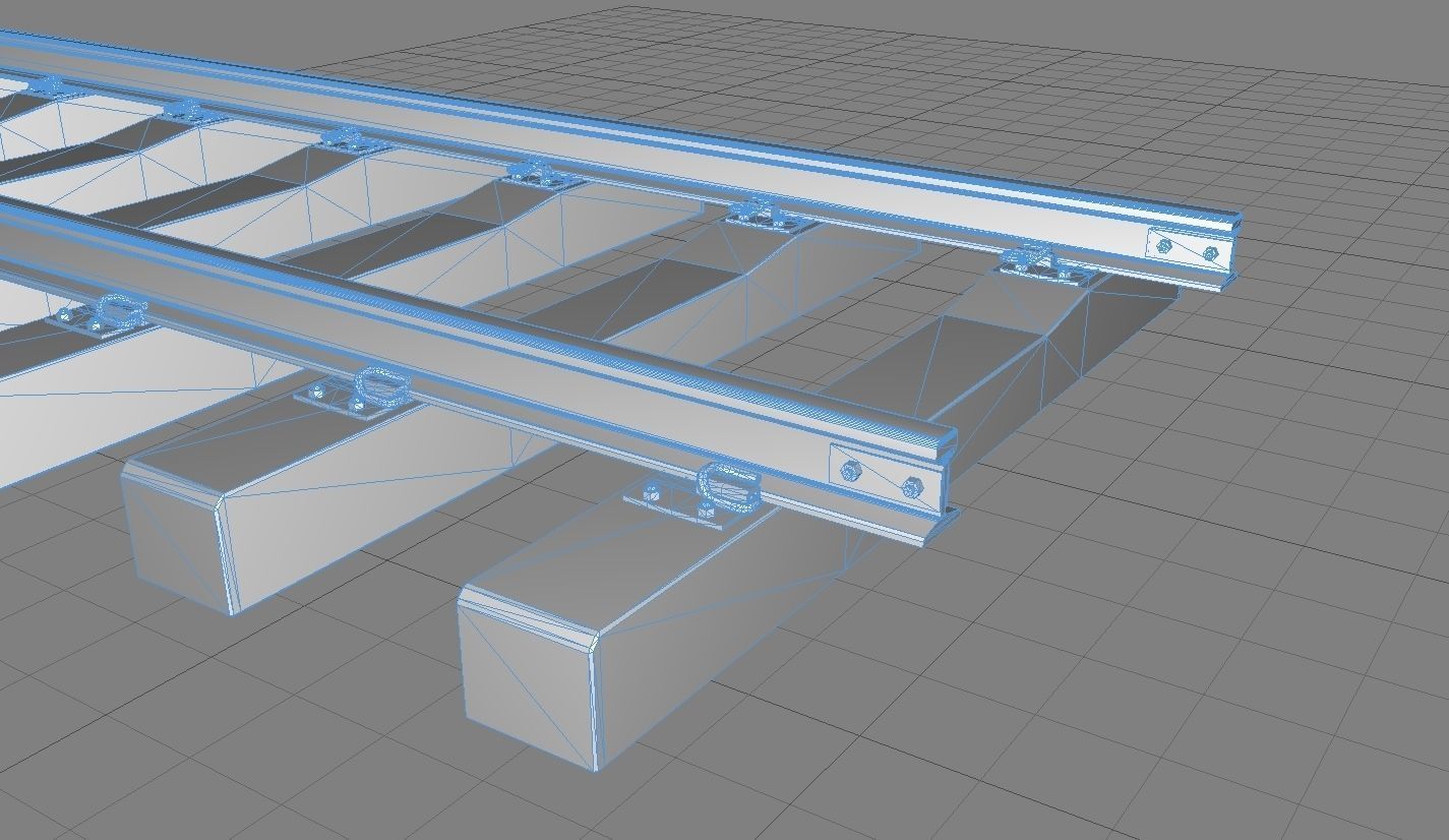 Railroad track - Railway track with concrete sleepers Low-poly 3D model_19