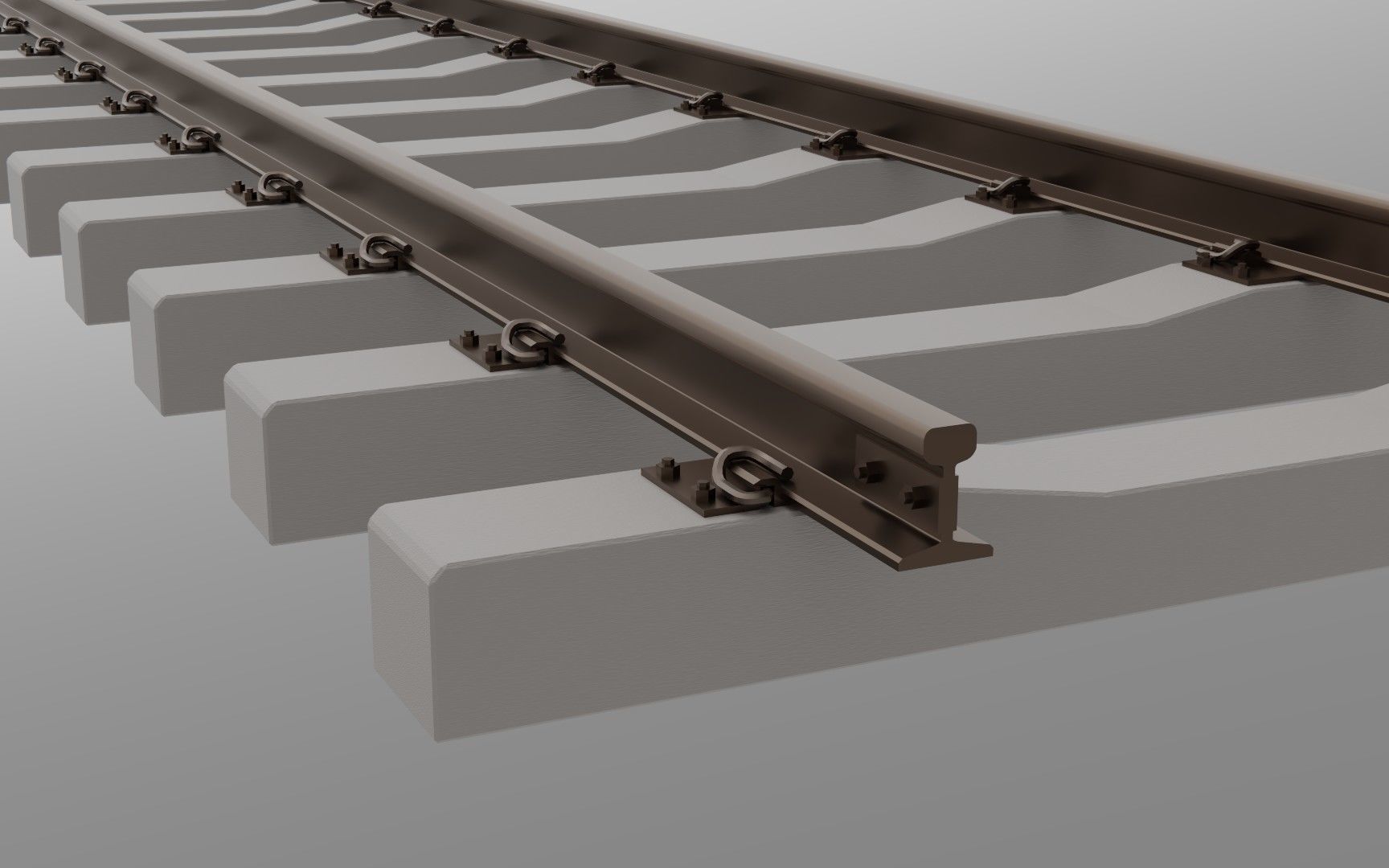 Railroad track - Railway track with concrete sleepers Low-poly 3D model_1
