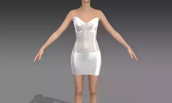 DRESS CORSET SILK SATIN WHITE  LOOK V NECKLINE  MODERN