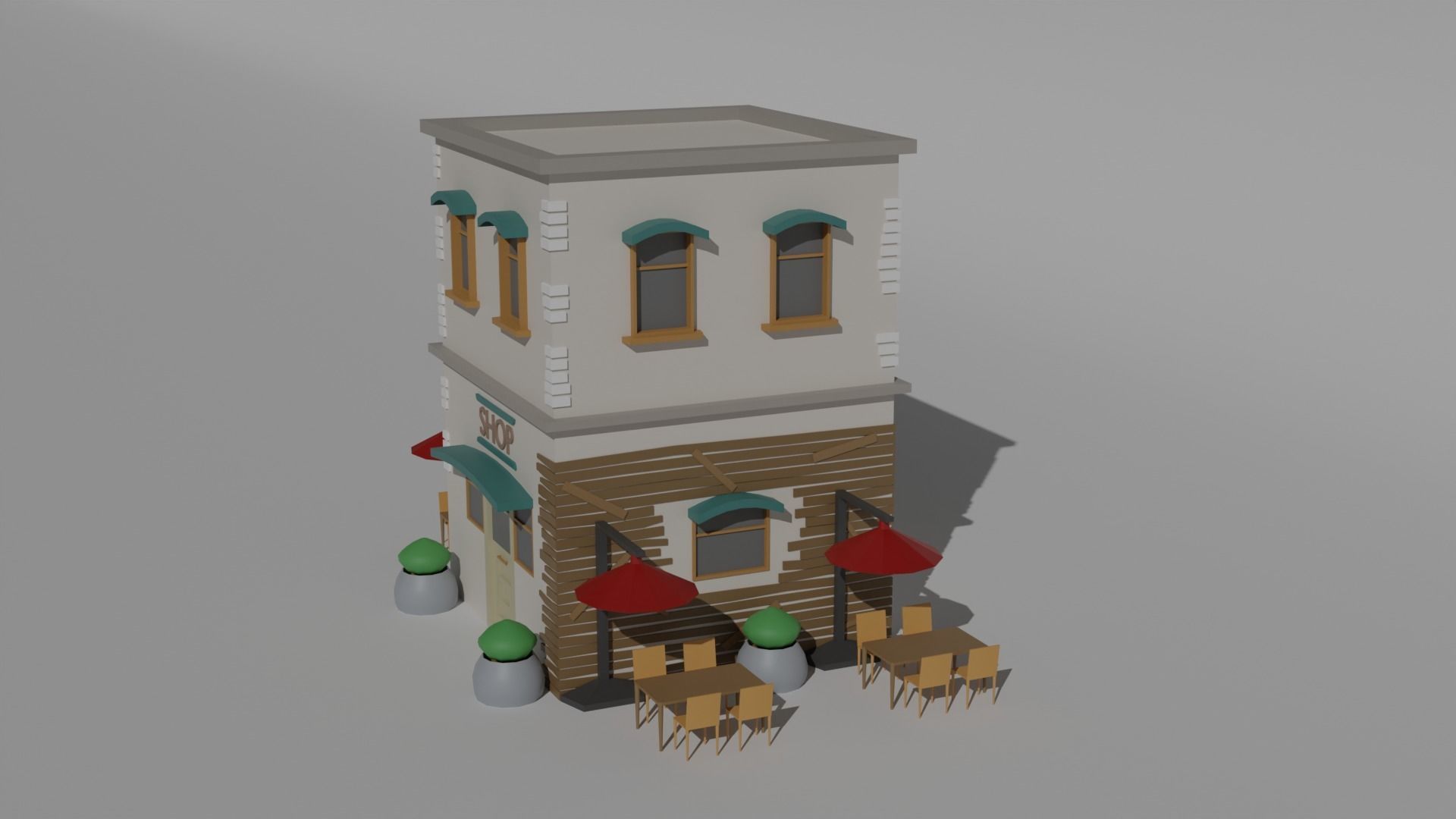Low Poly Old Shop Building Low-poly 3D model_2