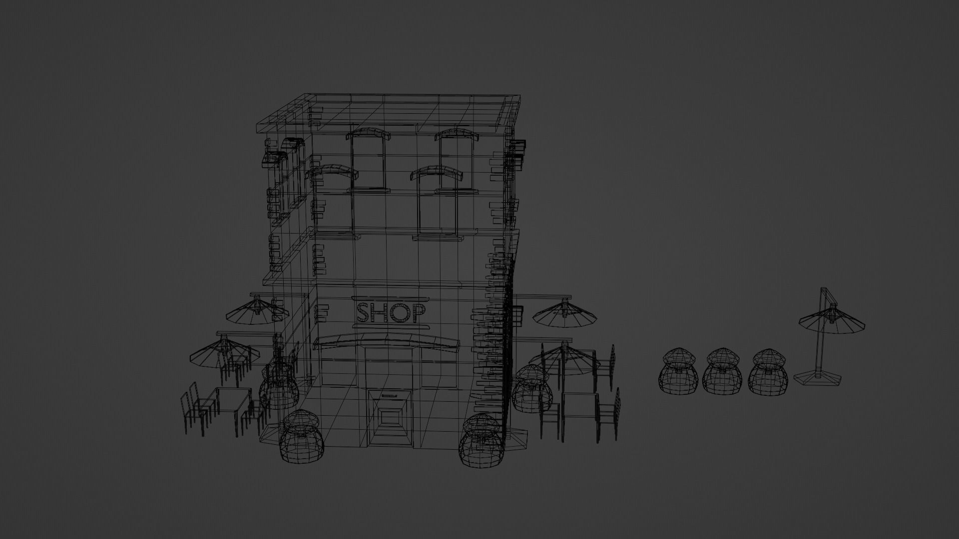 Low Poly Old Shop Building Low-poly 3D model_8