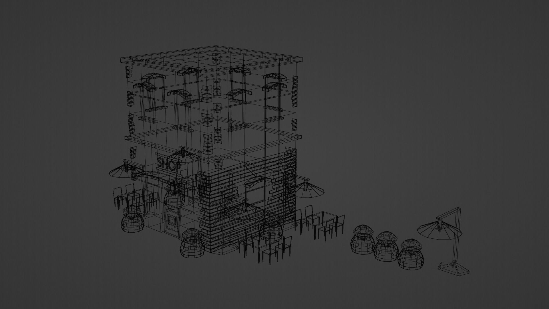 Low Poly Old Shop Building Low-poly 3D model_9