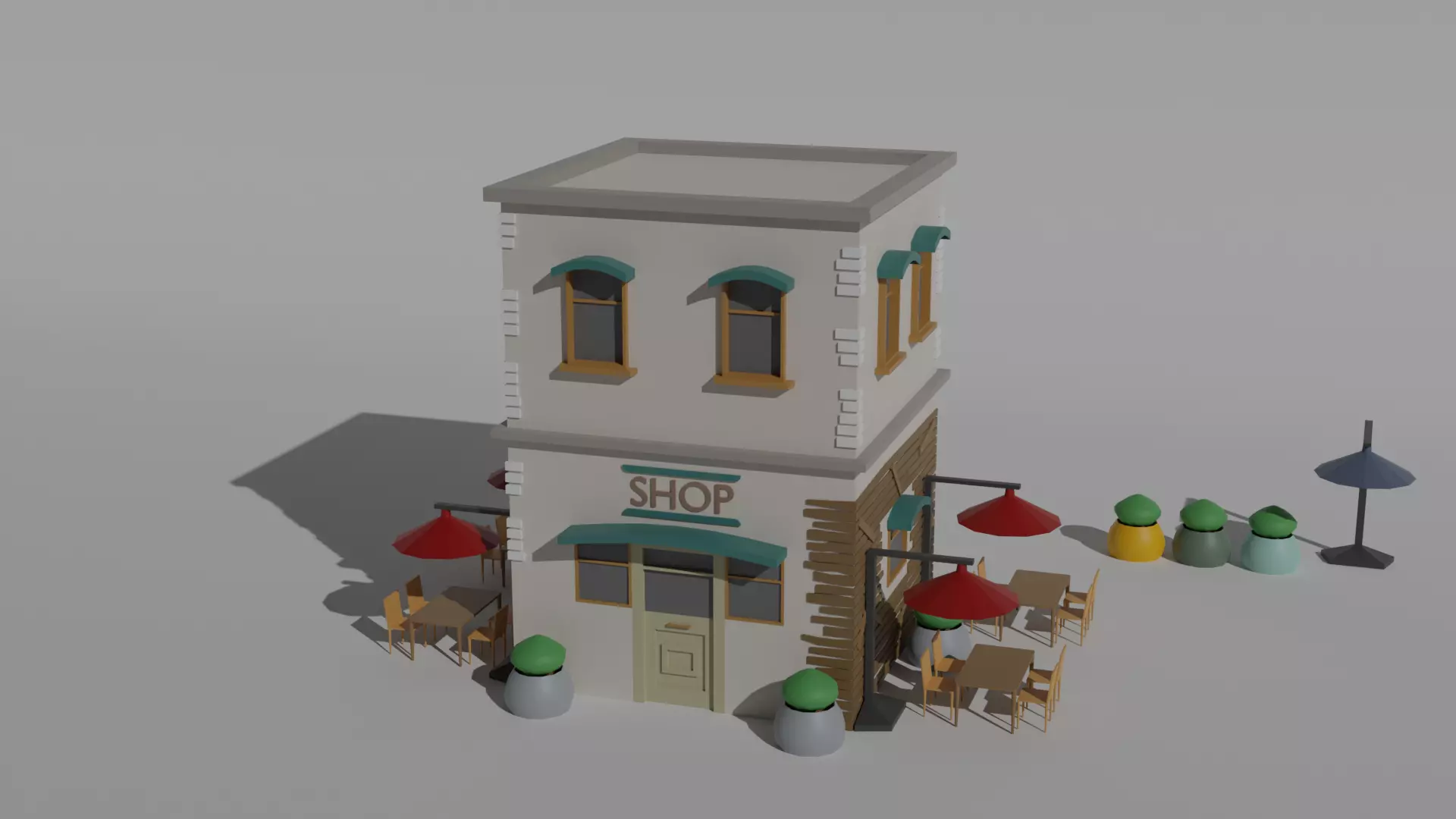 Low Poly Old Shop Building Low-poly 3D model_0
