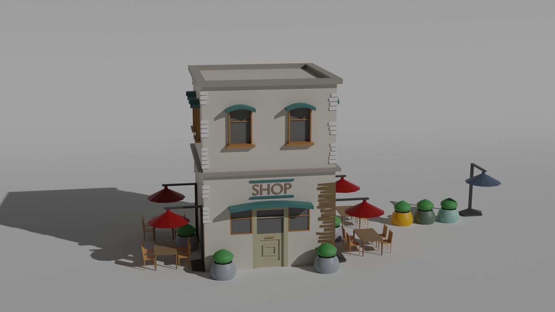 Low Poly Old Shop Building Low-poly 3D model_7