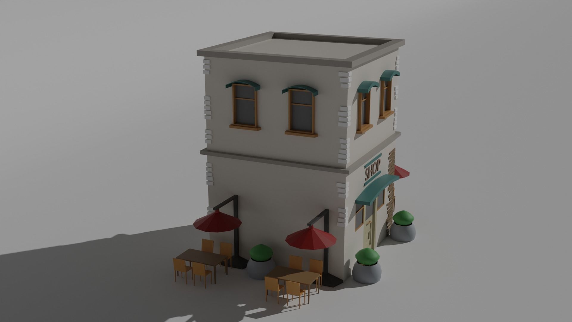 Low Poly Old Shop Building Low-poly 3D model_5