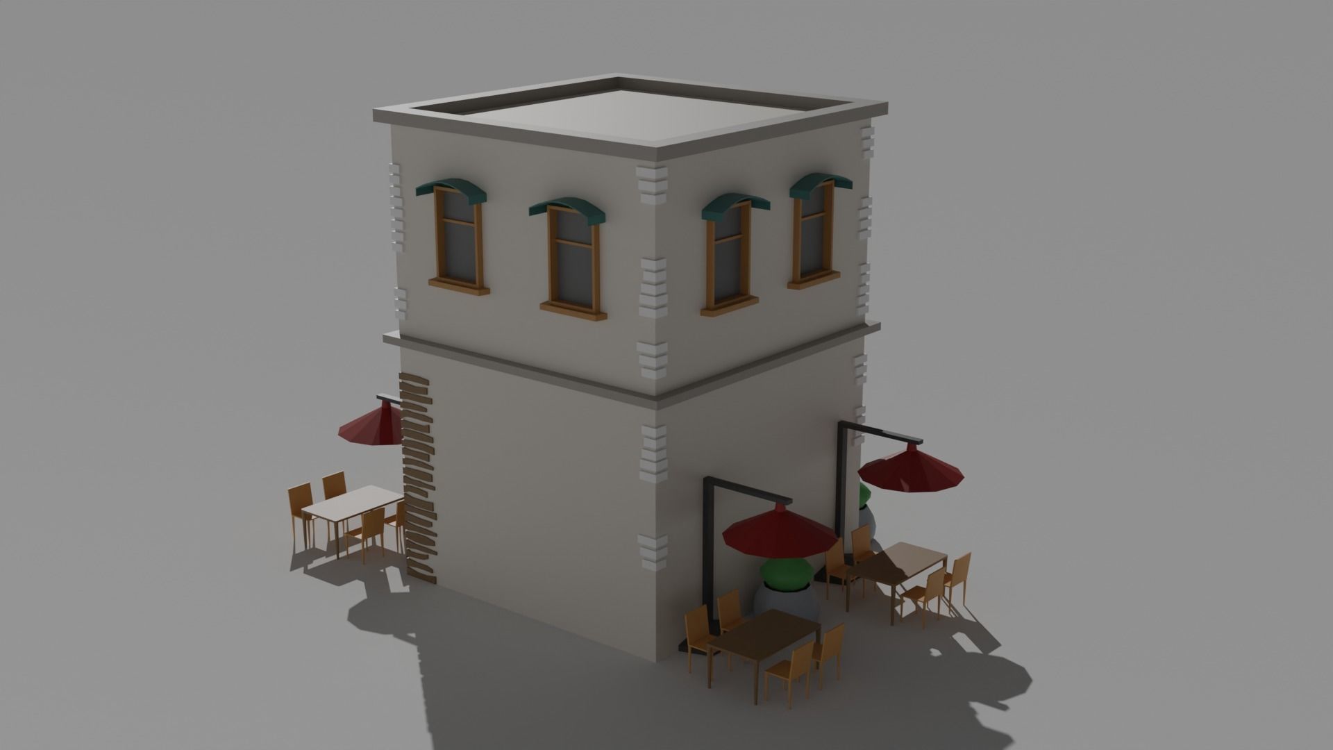 Low Poly Old Shop Building Low-poly 3D model_4