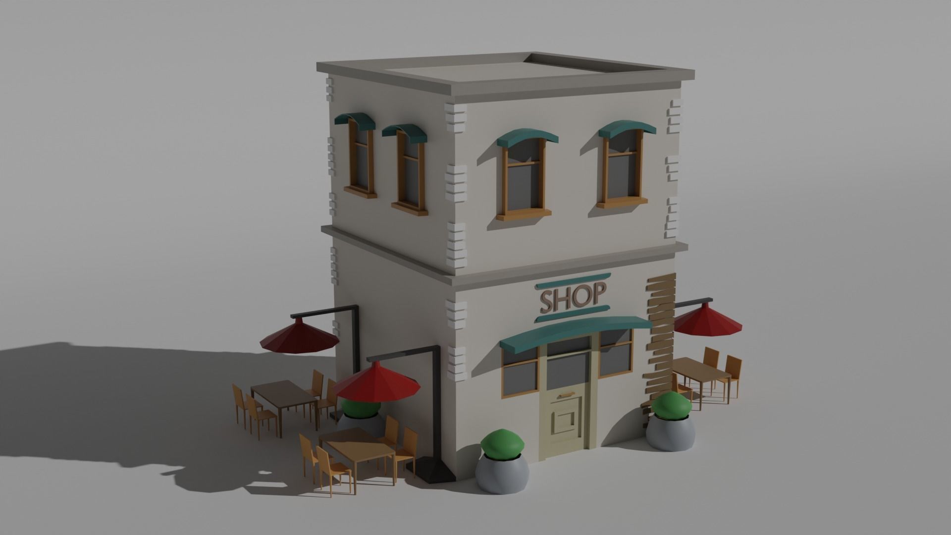 Low Poly Old Shop Building Low-poly 3D model_6