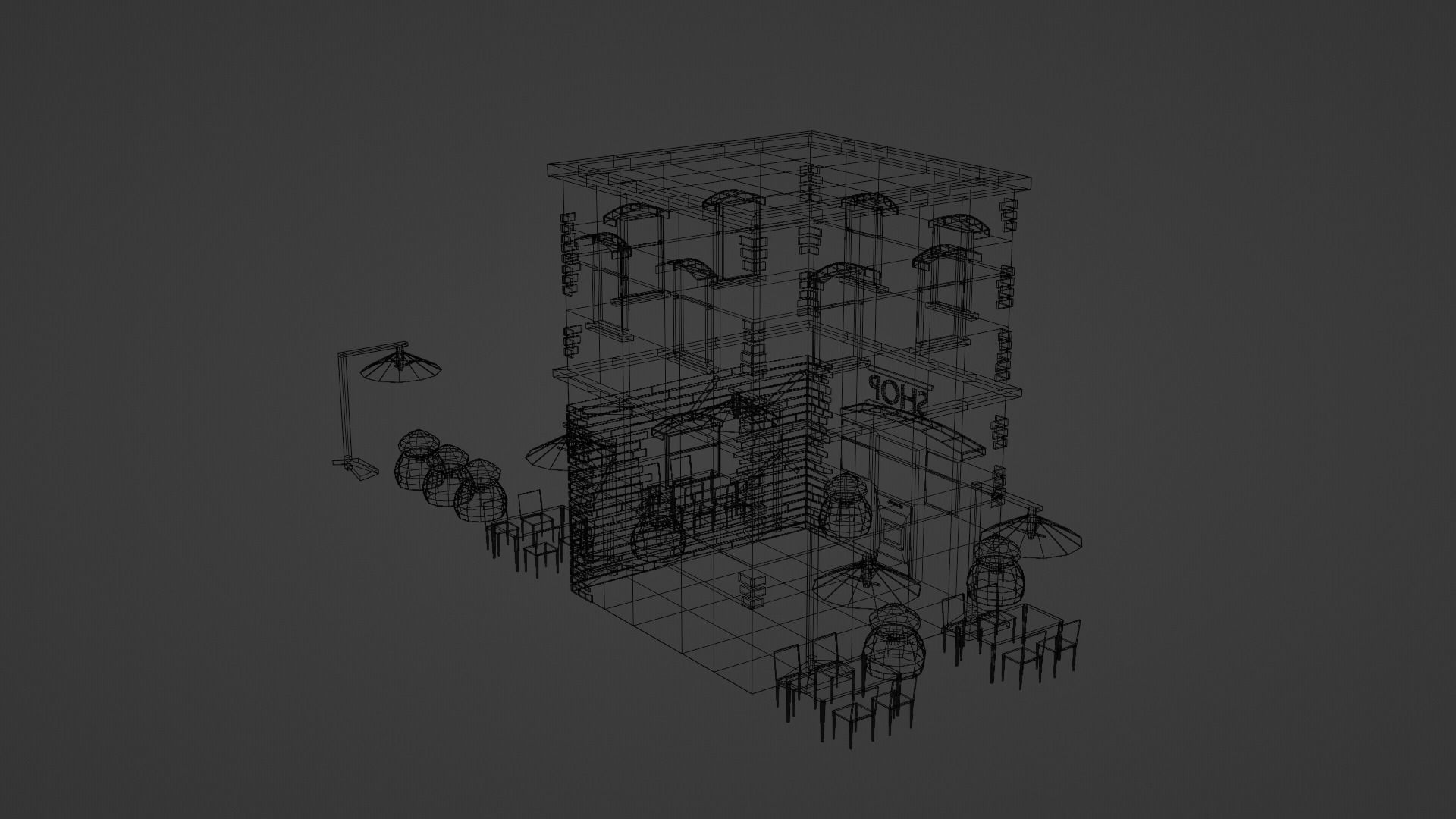 Low Poly Old Shop Building Low-poly 3D model_10