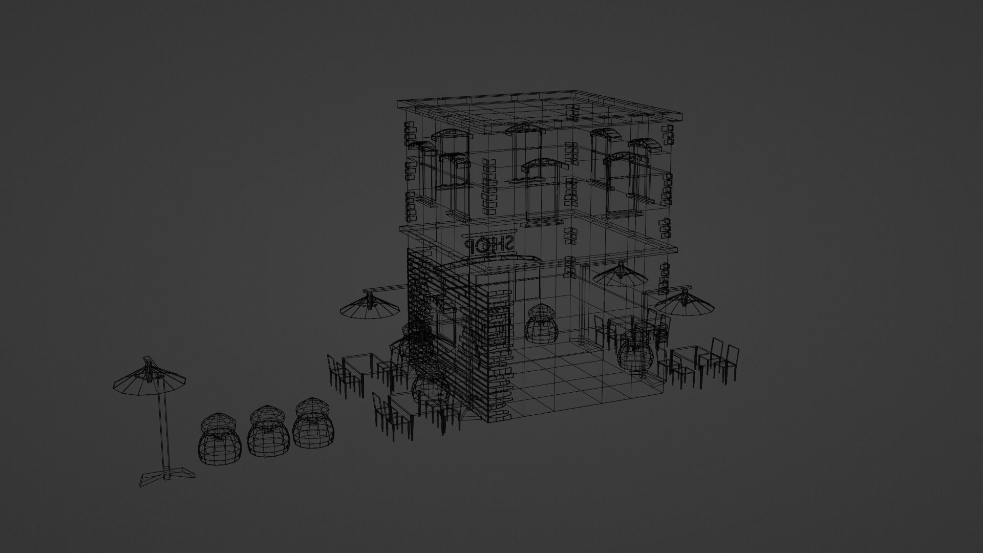 Low Poly Old Shop Building Low-poly 3D model_11