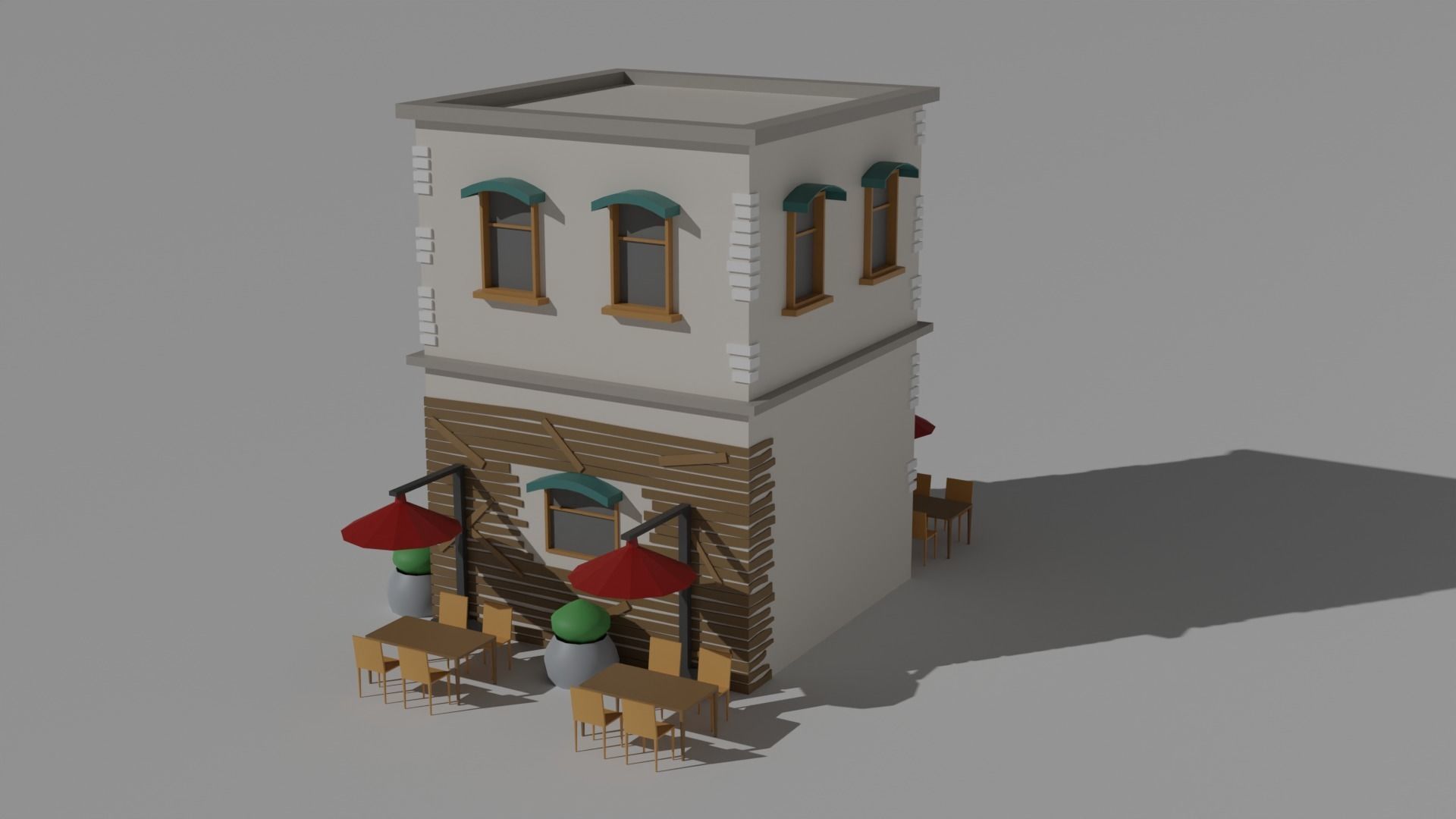 Low Poly Old Shop Building Low-poly 3D model_3