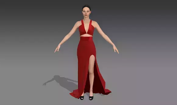 RED SHINE SILK SATIN DRESS LOOK