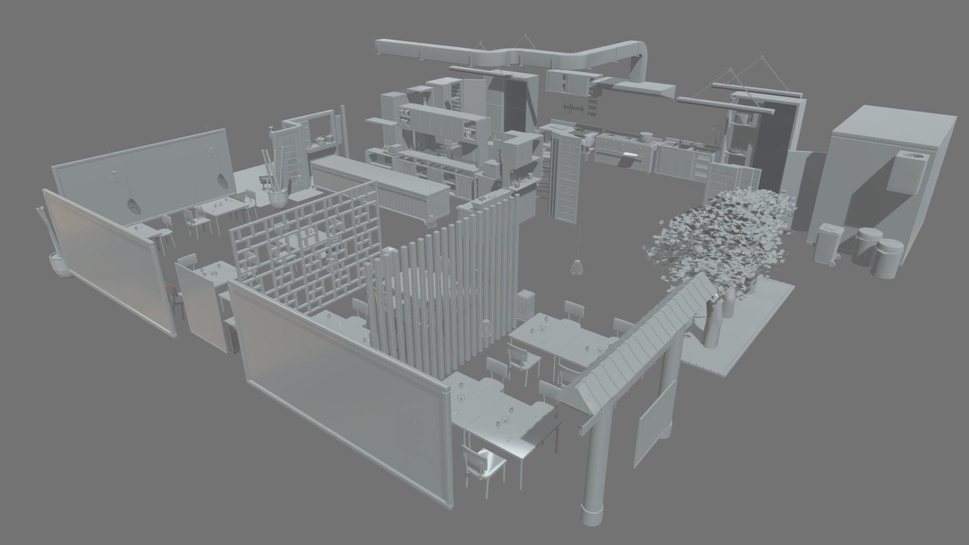 Asian Restaurant Low-poly 3D model_1