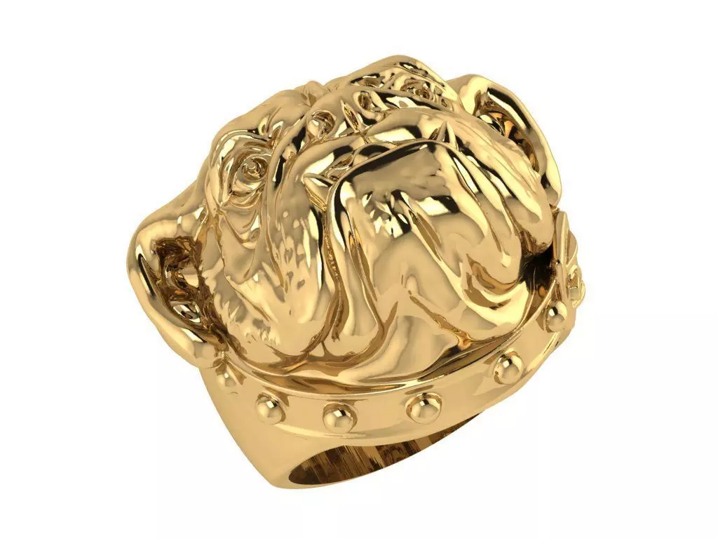 Ring172 bulldog head ring gold 3D print model_0
