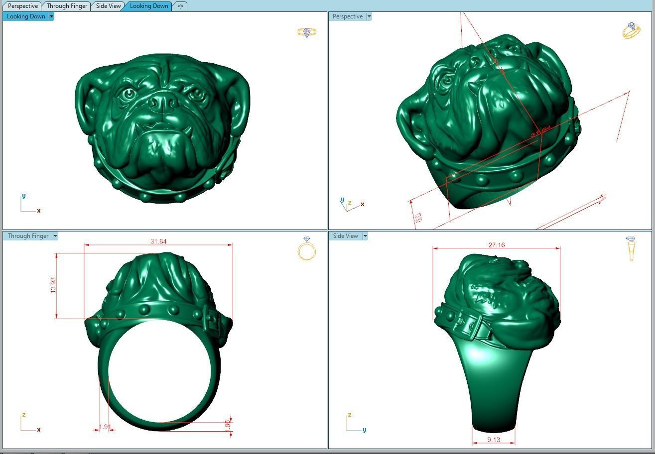 Ring172 bulldog head ring gold 3D print model_4