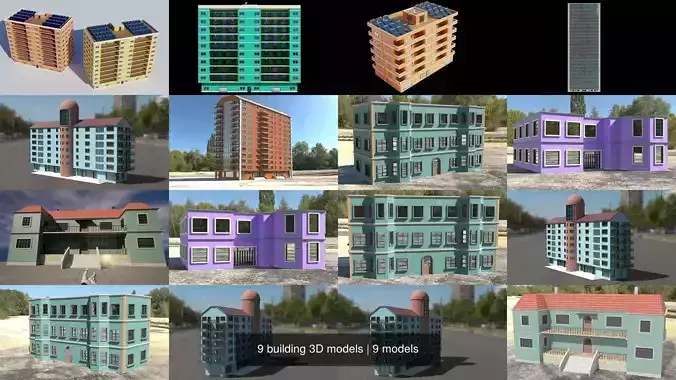 9 building 3D models 3D Model Collection