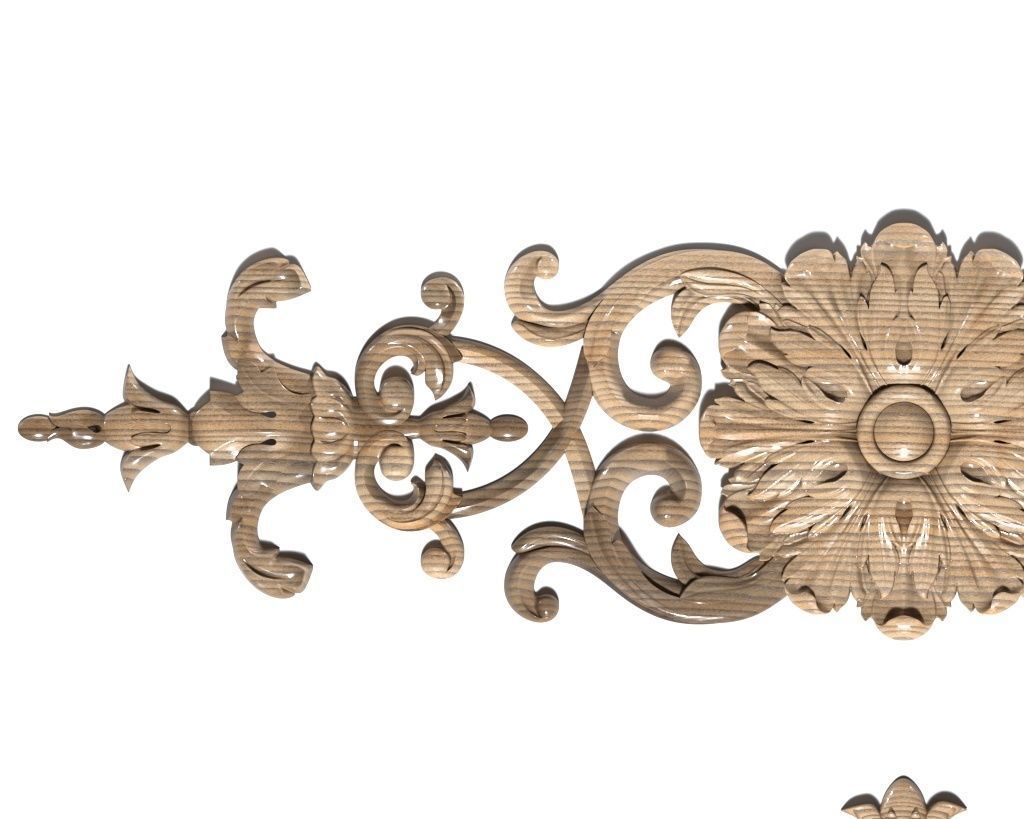 Cartouche-030 wood carving - ornate floral design 3D model_1