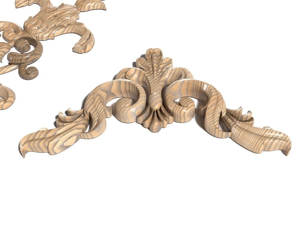 Cartouche-030 wood carving - ornate floral design 3D model_4