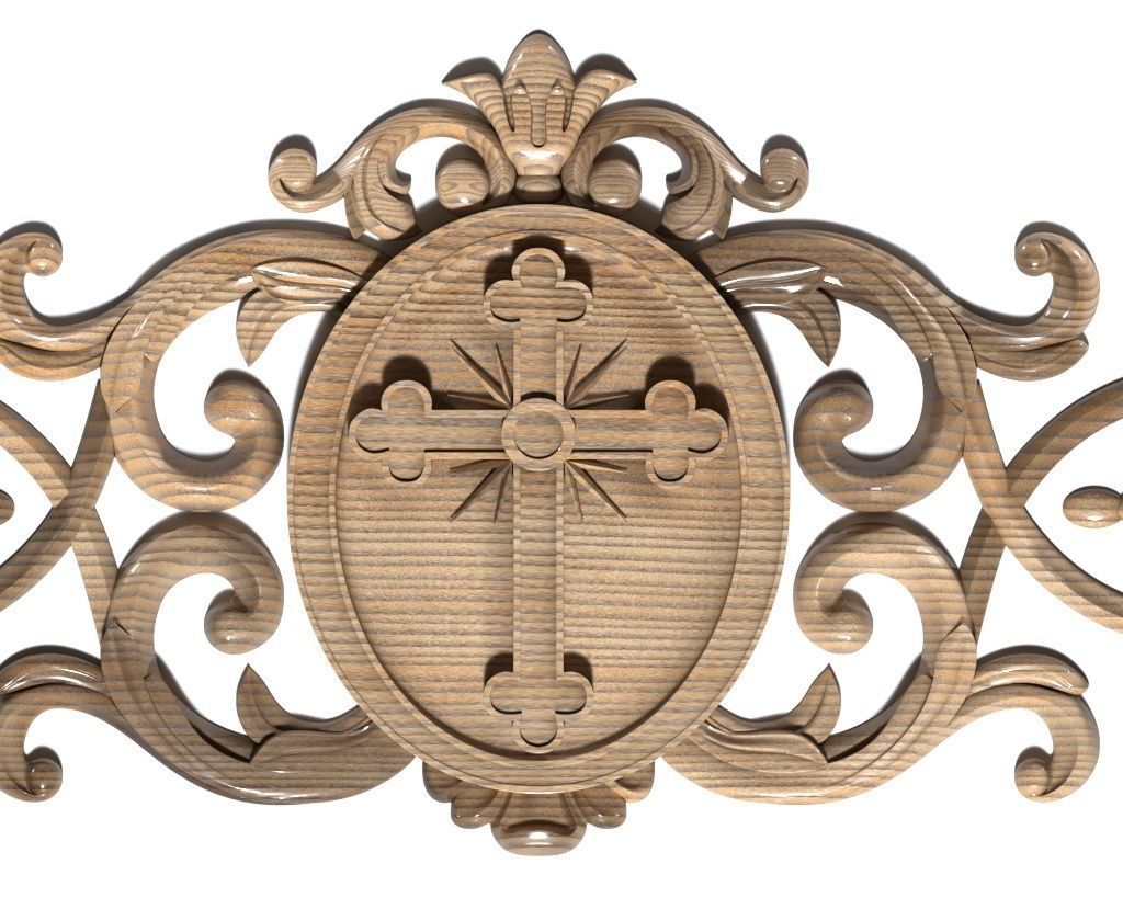 Cartouche-030 wood carving - ornate floral design 3D model_2