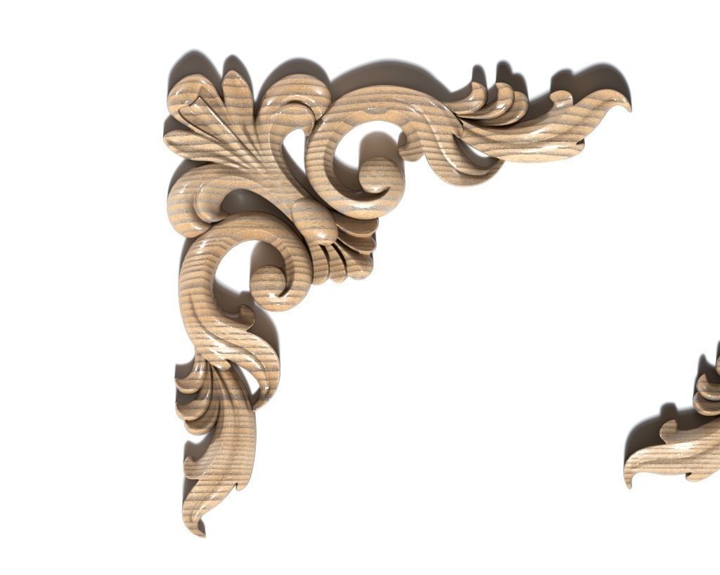 Cartouche-030 wood carving - ornate floral design 3D model_3
