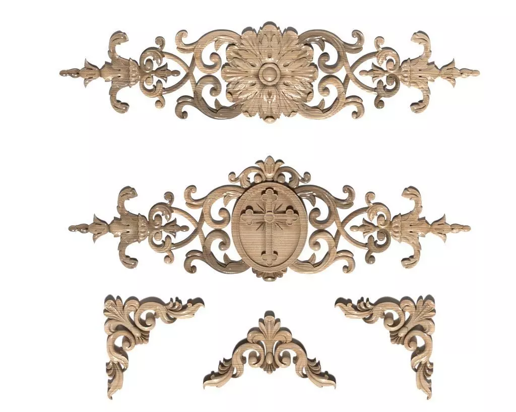 Cartouche-030 wood carving - ornate floral design 3D model_0