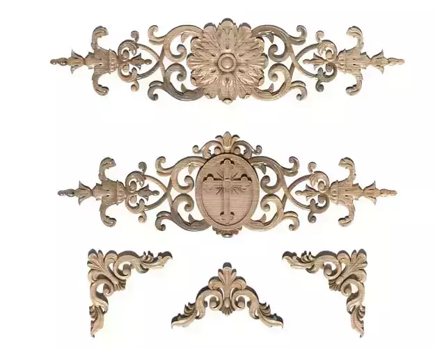 Cartouche-030 wood carving - ornate floral design 3D model