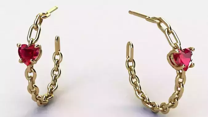 Chain Earring diameter 25 mm with Heart Gemstone 3D print model