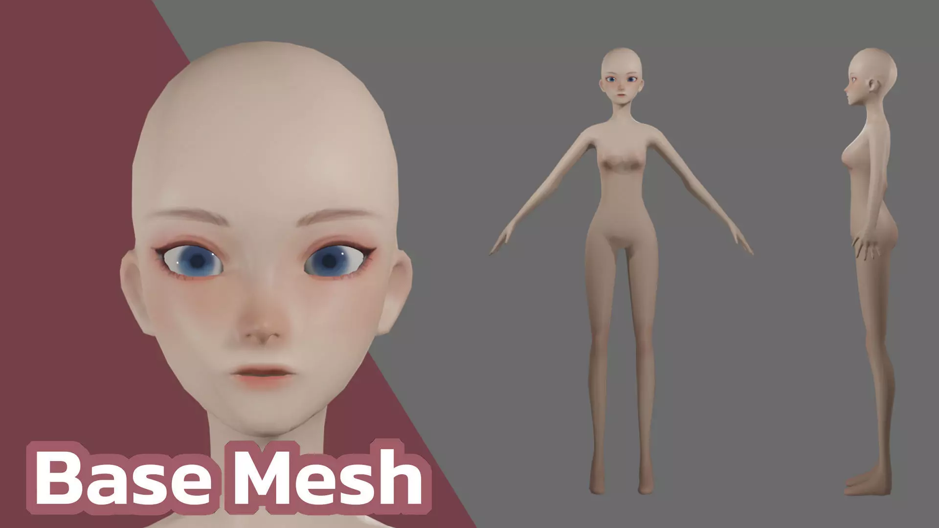 Anime Girl BaseMesh  Low-poly 3D model_0